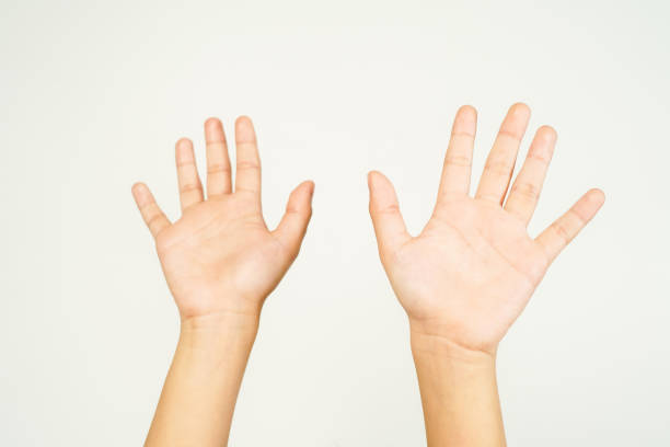 istock Pointing upwards with five fingers. Close up, isolated on white background. 1779192478