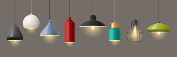 istock Lamp for home decoration, isolated pendant light for interior design. Vector realistic shade and bulbs, loft and classic style, modern and contemporary models of illumination for houses 1779194644