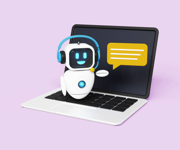 istock 3D AI automation concept. Customer support service chat bot, assistant, online consultant. Robot with laptop and speech bubble icon. 3d illustration 1779204419