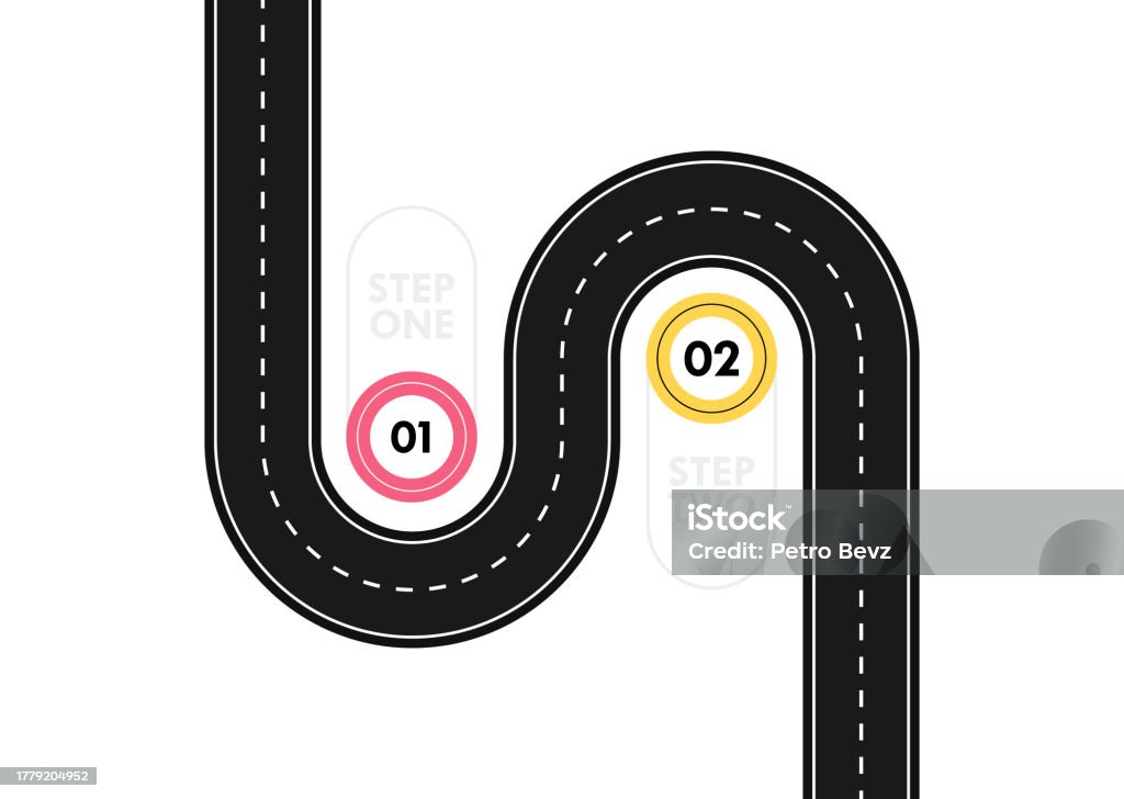 Step Rout Route Infographic Template Winding Asphalt Road Map With Two Steps ...