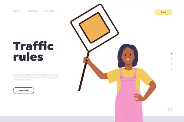 Vector illustration of Education online service landing page offers traffic rules presentation for kids to prevent accident