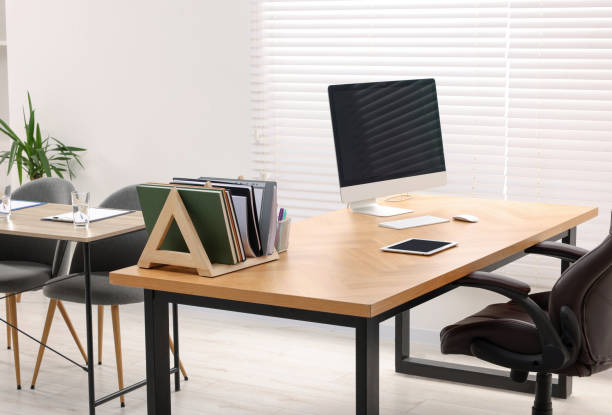 istock Director's office with large wooden table and comfortable armchairs. Interior design 1779211158