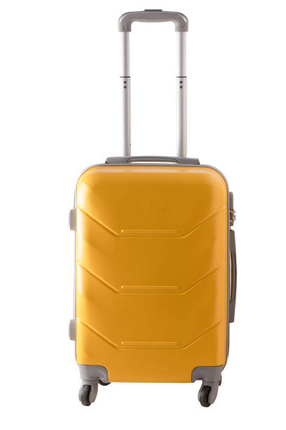 istock Travel yellow suitcase on wheels isolated on white background. Baggage handle case. 1779213447