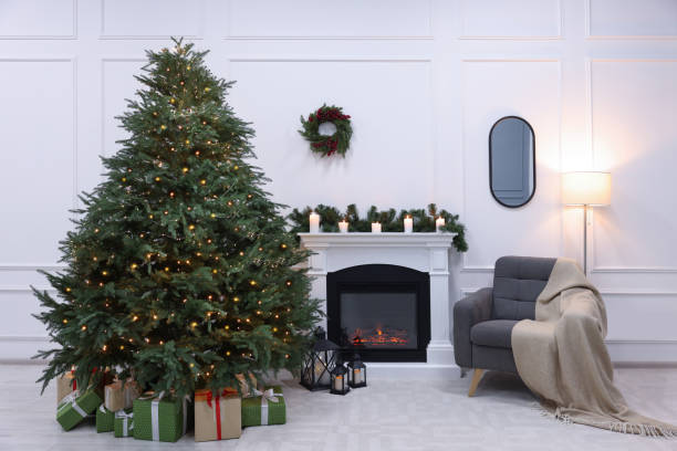 istock Beautiful living room interior with decorated Christmas tree 1779229472