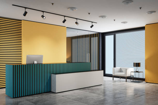 istock Modern office interior reception area with big desk 1779266630