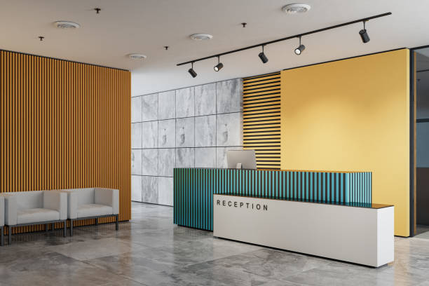 istock Modern office interior reception area with big desk 1779268287
