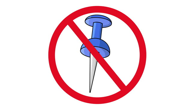 Animation of prohibited icon and pin nails icon