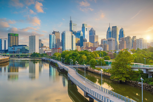 Philadelphia downtown city skyline, cityscape of  Pennsylvania USA