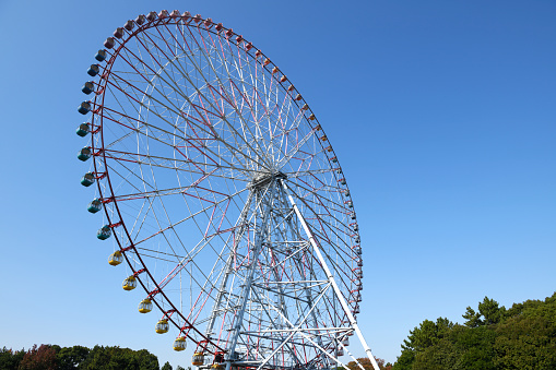 Panoramic view of Vienna, capital city of Austria, Europe. Ferris Wheel in Prater Entertainment Park, St. Stephen's Cathedral in the background