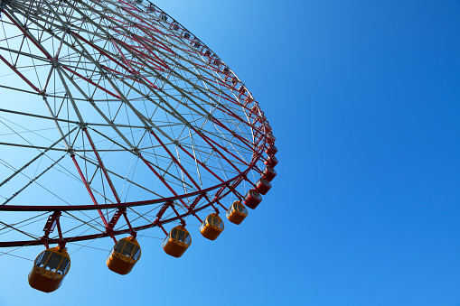 Low angle view of Ferris Wheel against clear sky with copy space.