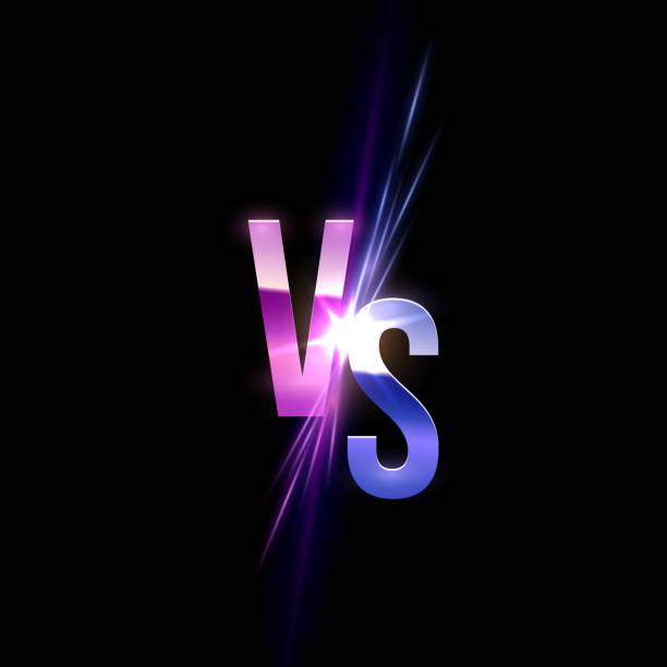 Versus neon blue pink battle logo vector illustration on black background. Sparkling sign vs with laser glowing lines and soft light effect. Modern design for mock up, template for video games Versus neon blue pink battle logo vector illustration on black background. Sparkling sign vs with laser glowing lines and soft light effect. Modern design for mock up, template for video games. video game banners stock illustrations