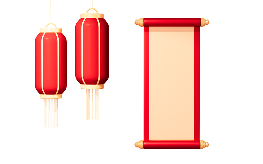 Empty scroll with Chinese traditional style background, 3d rendering. 3d illustration.