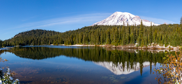View of Mt. Rainier from Reflection Lake in Fall