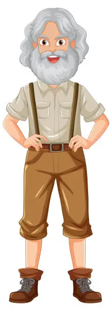 Vector illustration of Old Hipster Man Wearing Suspenders Cartoon Character