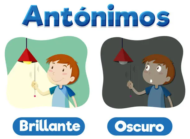 Vector illustration of Bright and Dark: Spanish Language Education Antonyms
