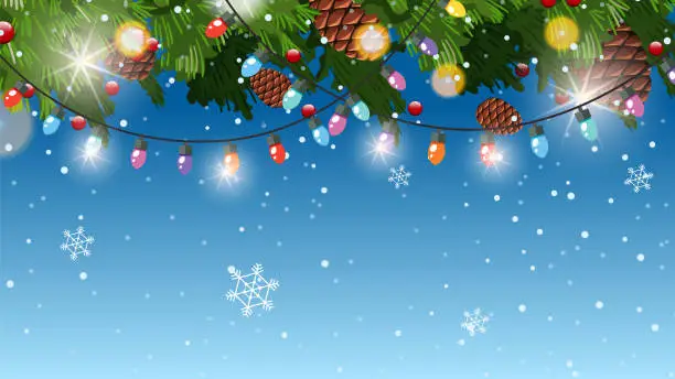 Vector illustration of Festive Christmas Background with Winter Frost and Ornaments