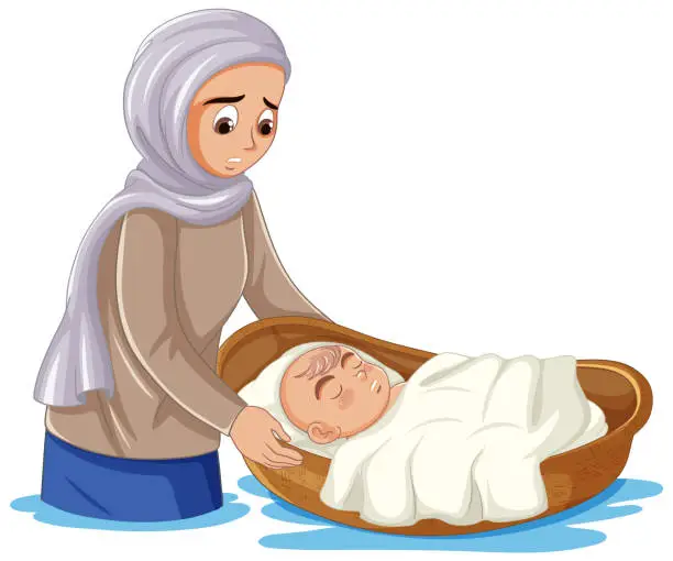 Vector illustration of Infant Moses in the Basket: A Religious Bible Story