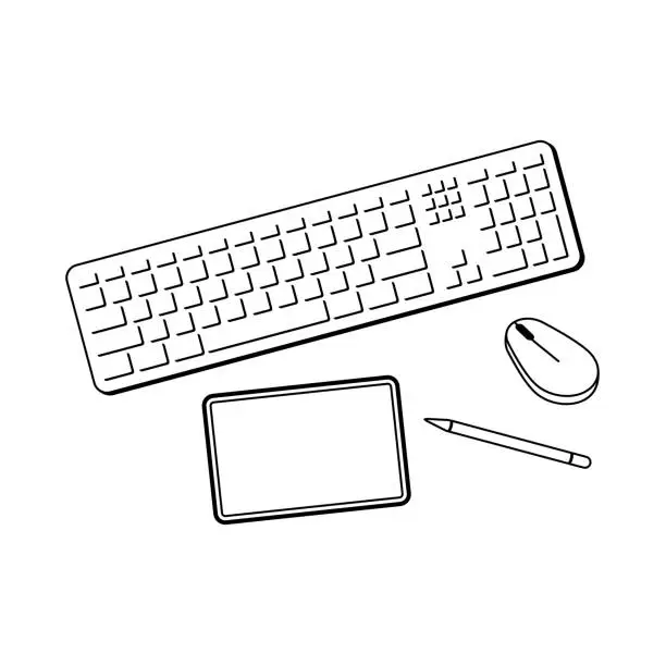 Vector illustration of Creative Desk With Devices Vector