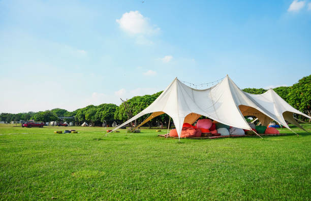 istock Image of beautiful camping lawn and clear blue sky 1779561083