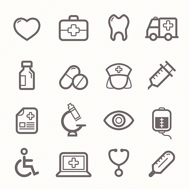 здоровые и медицинский символ линии икона set - machine teeth illustrations stock illustrations