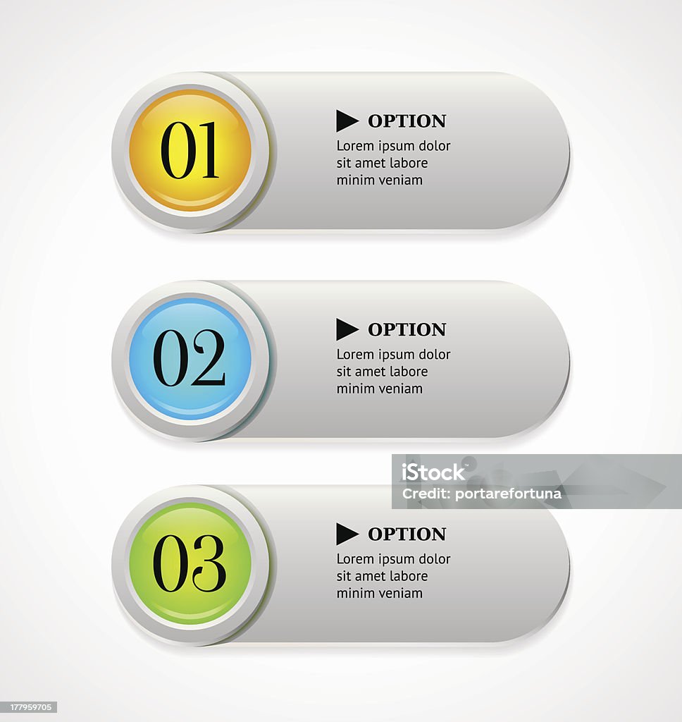 Horizontale bunte Optionen Banner und buttons Vorlage - Lizenzfrei Drei Gegenstände Vektorgrafik