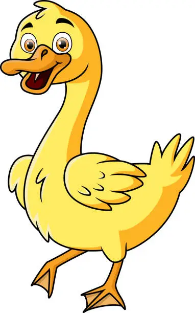 Vector illustration of Cute yellow duck cartoon on white background