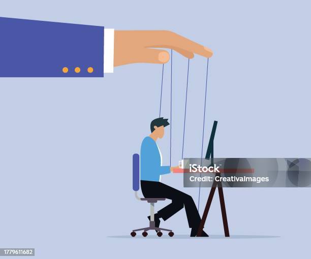 Computer Puppet Professer Controlling Businessman Puppet Working On Computer Stock Illustration ...