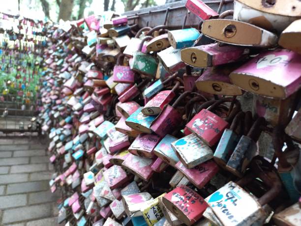 istock Assorted colorful padlocks attached to the wire fence. 1779612287