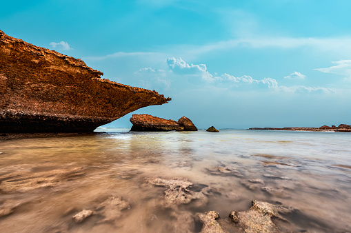 Stunning view of the rocks formation sitting on the water of Red Sea, Farasan Island. Kingdom of Saudi Arabia