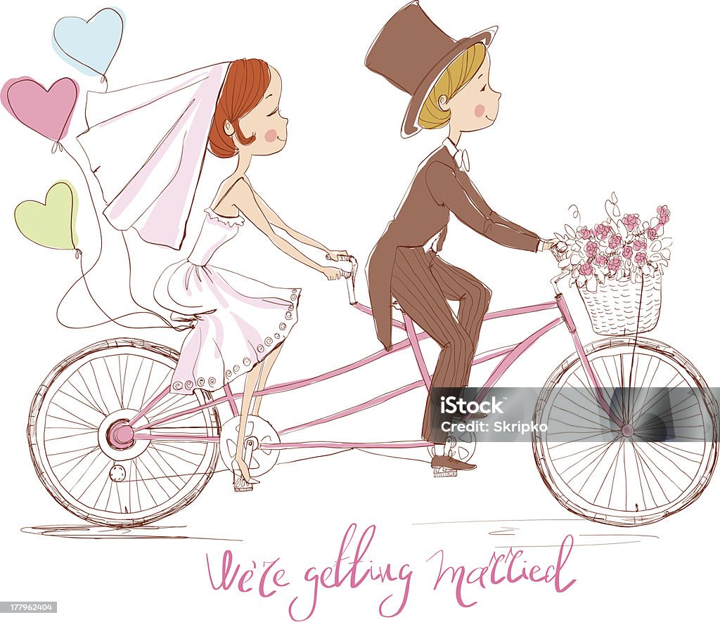 Di nozze per sposa e sposo in bicicletta - arte vettoriale royalty-free di Sposo