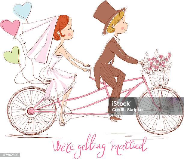 Di Nozze Per Sposa E Sposo In Bicicletta - Immagini vettoriali stock e altre immagini di Sposo - Sposo, Bicicletta, Sposa