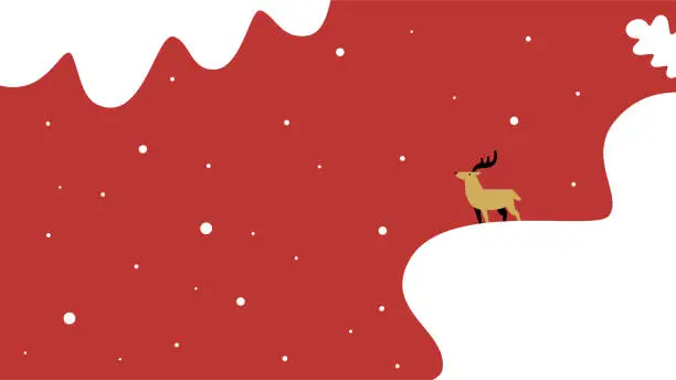 Vector illustration of An elk stands on a snowy mountaintop on Christmas