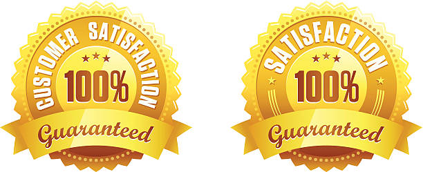 zufriedenheit garantie badges. retina-display bereit - 100 satisfied stock-grafiken, -clipart, -cartoons und -symbole