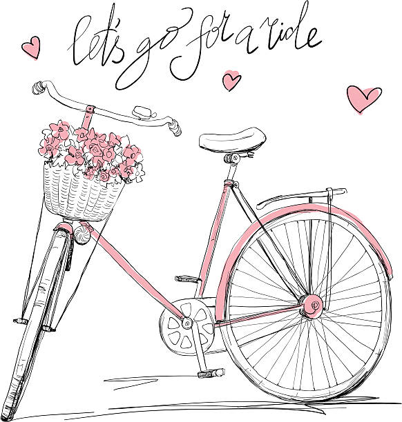 Bicycle With A Full Of Flowers Stock Illustration - Image Now - Flower, Bicycle Basket, Bicycle - iStock