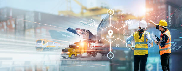 istock Transportation and logistics network distribution growth. 
Engineers online checking, Management and control cargo trucks working, Business logistic import export and transport industry. 1779635020