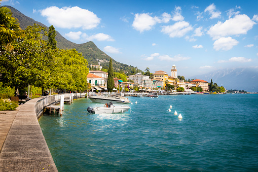 Holidays in Italy -  scenic view of the  tourists town of Gardone Riviera on Lake Garda