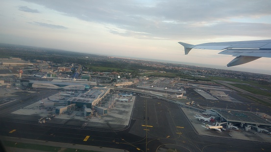 Rome airport, airplane wing