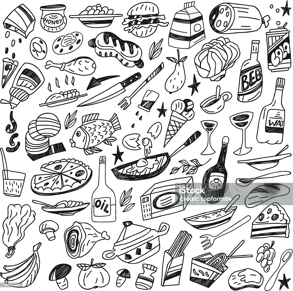 Speisen und Kritzeleien - Lizenzfrei Alkoholisches Getränk Vektorgrafik