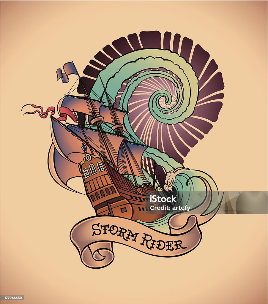 Vecchia scuola tatuaggio-Storm Rider - arte vettoriale royalty-free di Tatuaggio