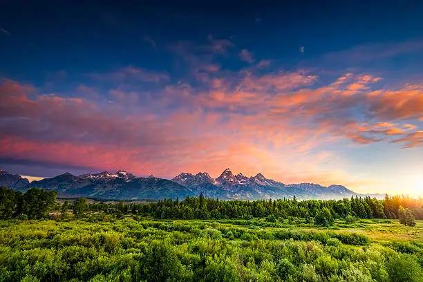 Colorful sunrise at Blacktail Ponds Overlook in the Tetons