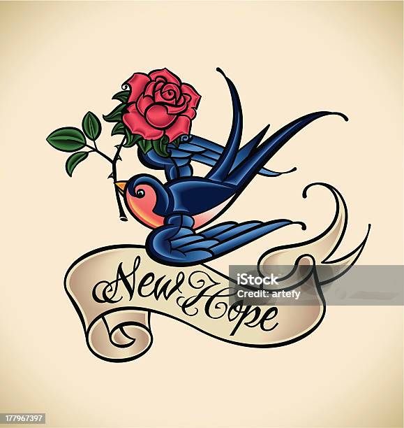 Swallow Brings New Hope Stock Illustration - Download Image Now - Sailor, Tattoo, Bird