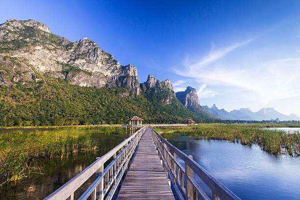 Wooden bridge over a lake in Sam Roi Yod
