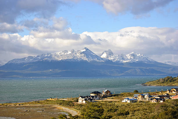 City of Ushuaia and Beagle Channel, Tierra del Fuego, Argentina City of Ushuaia and Beagle Channel, Tierra del Fuego, Argentina tierra del fuego national territory stock pictures, royalty-free photos & images
