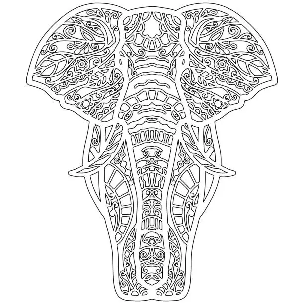 Vector illustration of Ornamental animal 1, elephant with ornament, isolated on white background.