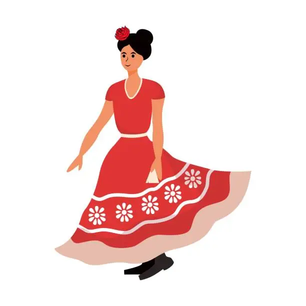 Vector illustration of Girl Mexicans in  red dress