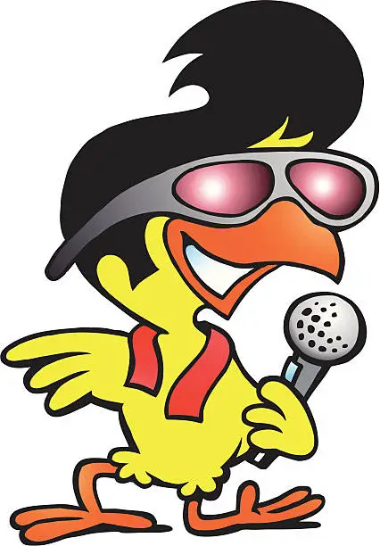 Vector illustration of Illustration of an smart chicken singing a song