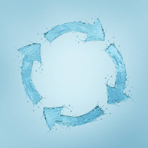 Water splashing in arrows circle shape, Clipping path, 3D rendering.