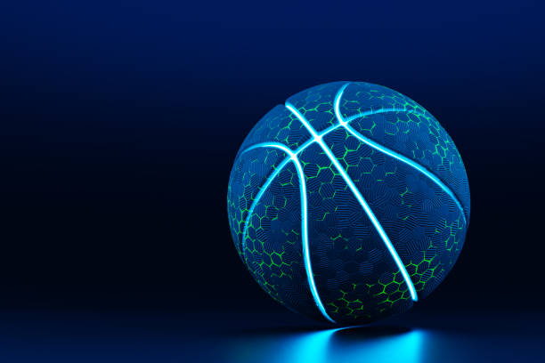 istock Dark blue basketball ball on black background 1779735320