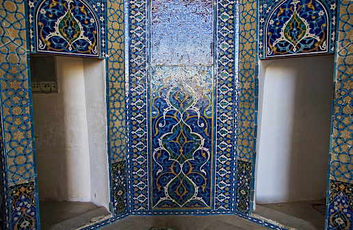 Yazd, Iran - 01 Oct 2012: Frescos on mosque in Yazd, Iran