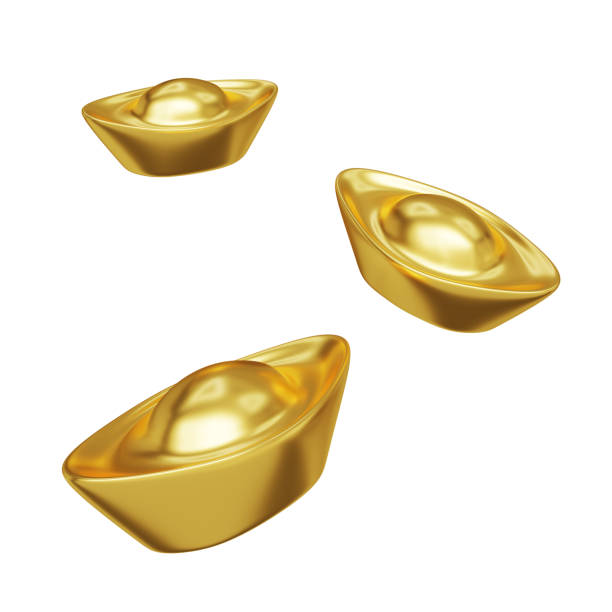 istock group of Chinese ancient Sycee gold ingot nugget isolated on white background 3d render element for Chinese new year festival 1779735472